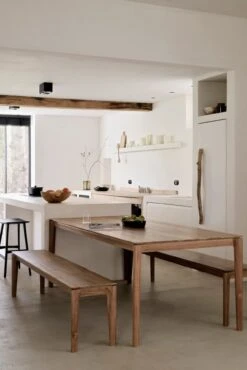 Bok Extendable Dining Table - Natural Teak -Saffron + Poe 10161 Bok dining table teak 10149 Bok bench teak 53045 Saffron and Poe Ethnicraft