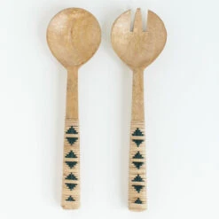 Geo Woven Mango Wood Salad Servers