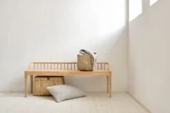 Mendocino Bench - White Oak 15 Mendocino Bench - White Oak -Saffron + Poe 51243 Oak Spindle bench 21051 Oat Nomad throw 21052 Oat Nomad cushion Saffron and Poe Ethnicraft