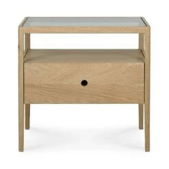 Mendocino Bedside Table - Oak -Saffron + Poe 51245 Oak Spindle nightstand front cut Saffron and Poe Ethnicraft