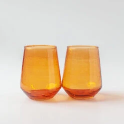Handblown Glass Tumbler (set Of 4) - Amber -Saffron + Poe 7e54a710f8154df2883e60e434219c9e