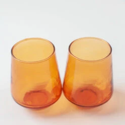 Handblown Glass Tumbler (set Of 4) - Amber -Saffron + Poe 82b57874542a4129b3a39e870f25faad