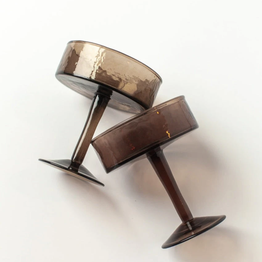 Handblown Hammered Coupe Cocktail Glasses, Smoke - Set Of 4 3 Handblown Hammered Coupe Cocktail Glasses, Smoke - Set Of 4 - Image 3