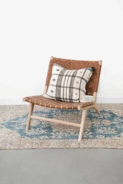 Woven Leather Lounge Chair - Saddle -Saffron + Poe Angle Woven Leather Strap Lounge Chair with Pillow and Rug