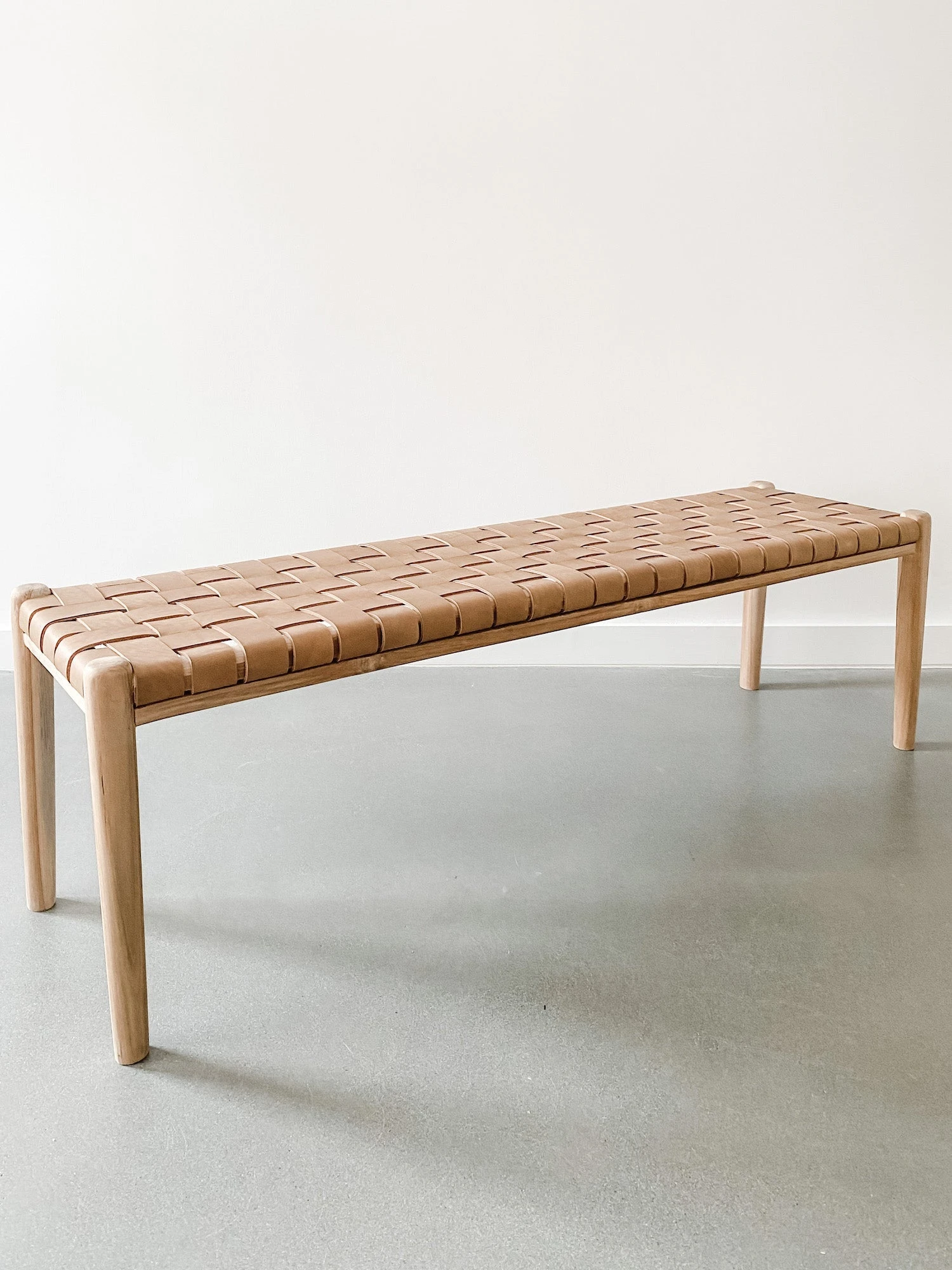 Woven Leather Bench - Beige - Second Quality 3 Woven Leather Bench - Beige - Second Quality - Image 3