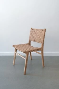 Woven Leather Dining Chair - Beige