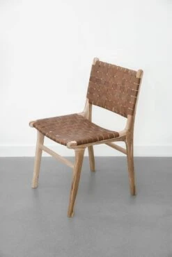 Woven Leather Dining Chair - Saddle