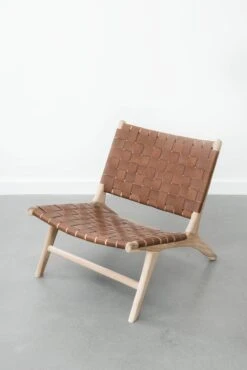 Woven Leather Lounge Chair - Saddle