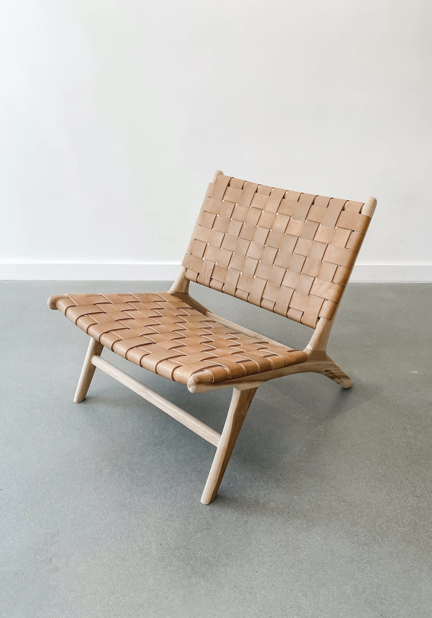Woven Leather Lounge Chair - Beige 1 Woven Leather Lounge Chair - Beige