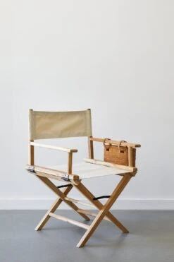 Director's Chair - Oatmeal - Second Quality -Saffron + Poe AngledVew IvoryDirectorsChair WithBasket SaffronandPoe 1