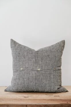 Charcoal Chevron Linen Pillow -Saffron + Poe Back No.49 Chevron Linen Pillow