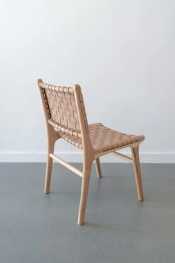 Woven Leather Dining Chair - Beige -Saffron + Poe Back Woven Leather Strap Dining Chair Beige