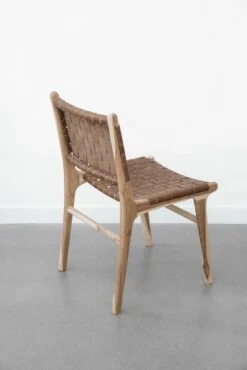 Woven Leather Dining Chair - Saddle -Saffron + Poe Back Woven Leather Strap Dining Chair Saddle