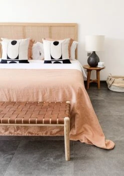 Collapsible Woven Hyacinth Basket -Saffron + Poe Collapsible woven hyacinth basket in bedroom