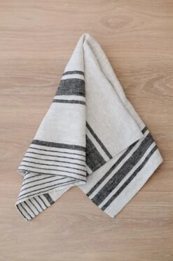 Dark Grey Stripe Linen Hand Towels (Set Of 2)