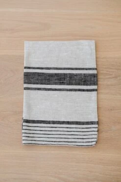 Dark Grey Stripe Linen Hand Towels (Set Of 2) -Saffron + Poe Front Dark Grey Stripe Linen Hand Towel Set of 2