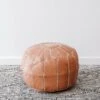 Embroidered Moroccan Leather Pouf