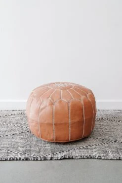 Embroidered Moroccan Leather Pouf