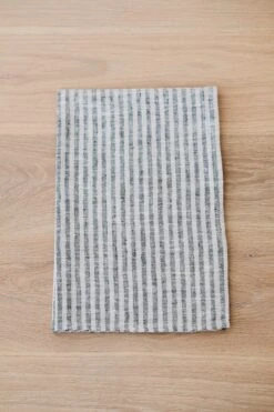 Small Stripe Linen Hand Towels (Set Of 2) 7 Small Stripe Linen Hand Towels (Set Of 2) -Saffron + Poe Front Grey Stripe Linen Hand Towel Set of 2