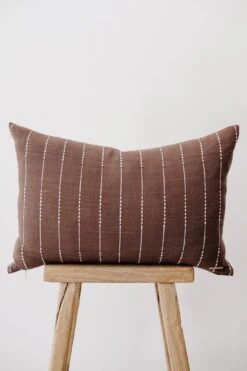 Brown Embroidered Lumbar Pillow