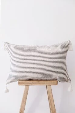 Dark Grey Stripe Moroccan Pom Pillow No. 01