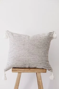 Dark Grey Stripe Moroccan Pom Pillow No. 02