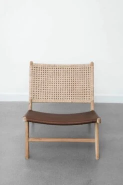Leather And Rattan Lounge Chair -Saffron + Poe Front Rattan And Leather Lounge Chair