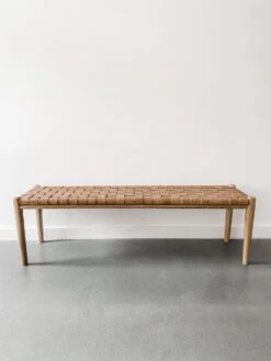 Woven Leather Bench - Beige