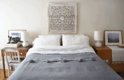 Moroccan Pom Bed Throw - Grey