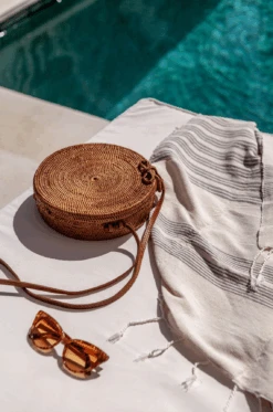 Tenganan Basket Crossbody - Round 9 Tenganan Basket Crossbody - Round -Saffron + Poe Pool laydown Tenganan Basket Crossbody Purse Bag Round