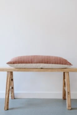 Rust Embroidered Extra Long Lumbar Pillow -Saffron + Poe Side No.13 Hmong Hemp Lumbar Pillow Extra Long