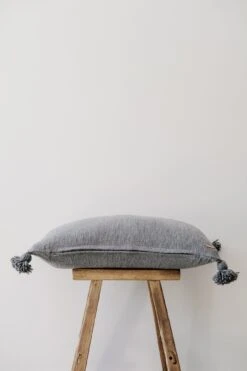 Grey Moroccan Pom Pillow -Saffron + Poe Side No.39 Moroccan Pom Pom Pillow Grey