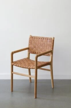 Woven Leather Dining Arm Chair- Beige