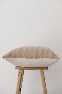 Beige Embroidered Pillow -Saffron + Poe Side No.18 Hmong Hemp Batik Pillow