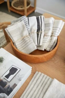 Dark Grey Stripe Linen Hand Towels (Set Of 2) -Saffron + Poe StripedHandTowels