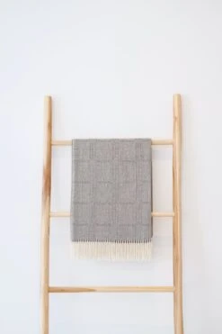 Baby Alpaca Throw - Charcoal Brown -Saffron + Poe Styled Alpaca Throw Charcoal Brown on Blanket Ladder