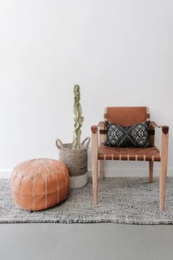 Embroidered Moroccan Leather Pouf - Second Quality 12 Embroidered Moroccan Leather Pouf - Second Quality -Saffron + Poe Styled Embroidered Leather Moroccan Pouf with Leather Strap Safari Chair