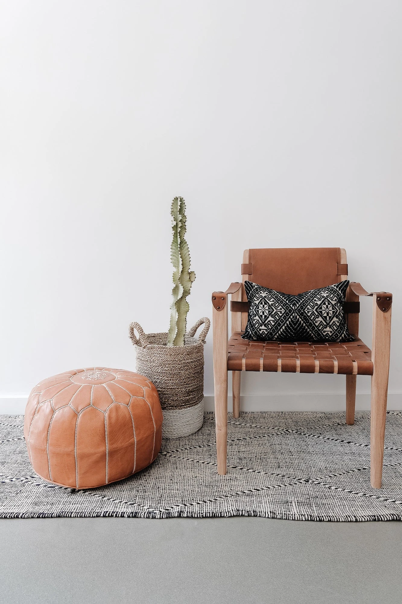 Embroidered Moroccan Leather Pouf - Second Quality 6 Embroidered Moroccan Leather Pouf - Second Quality - Image 6