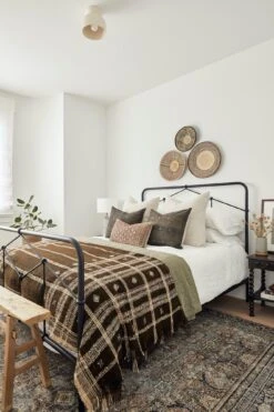 Handwoven Bhujodi Blanket - Dark Brown -Saffron + Poe Styled Handwoven Bhujodi Blanket Dark Brown