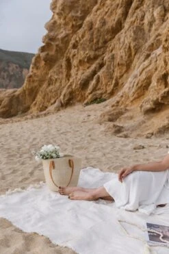 Woven Sisal And Leather Tote -Saffron + Poe Styled Woven Sisal and Leather Tote with Tasseled Wooden Bali Beads Small 2