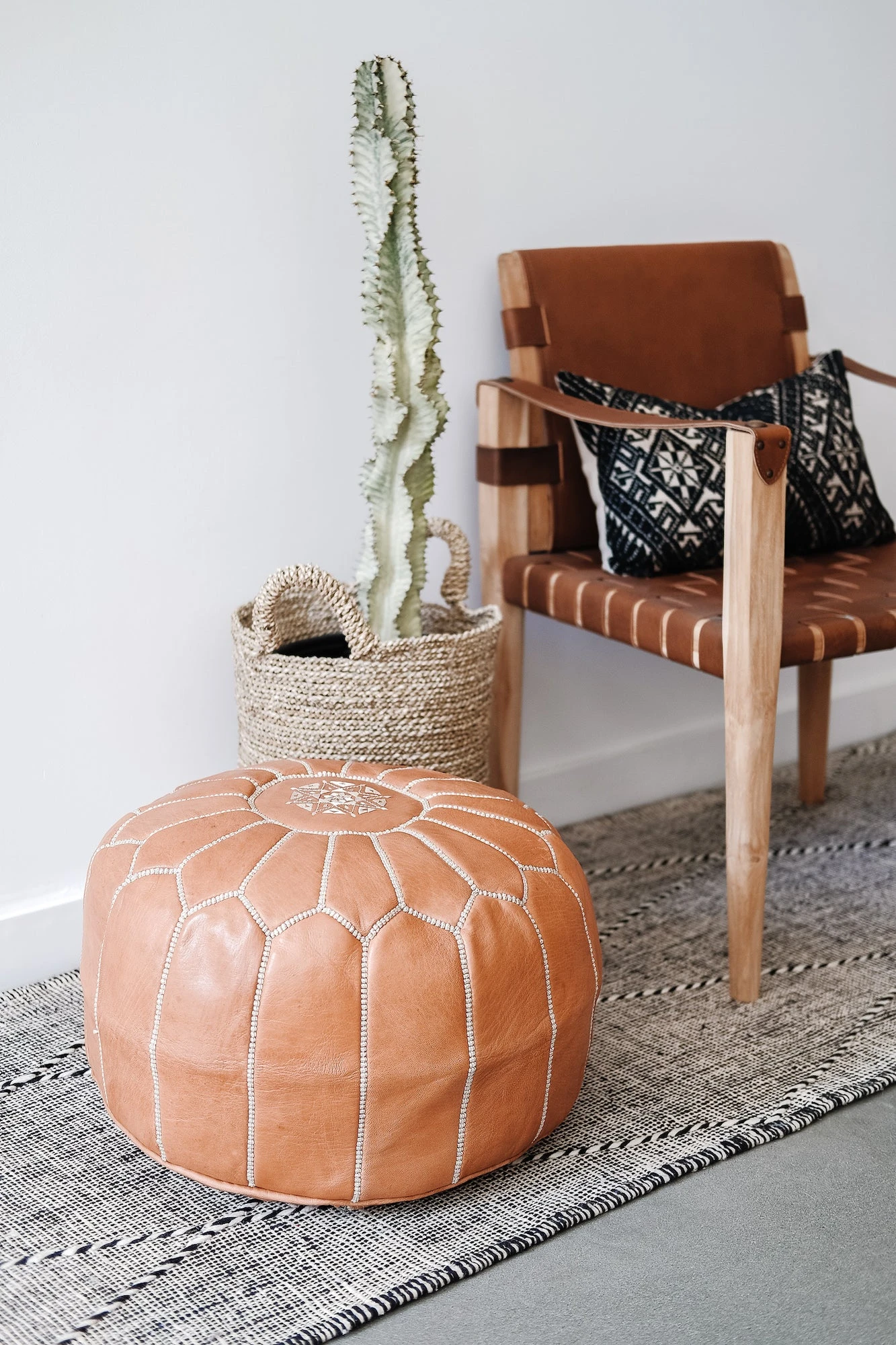 Embroidered Moroccan Leather Pouf - Second Quality 7 Embroidered Moroccan Leather Pouf - Second Quality - Image 7