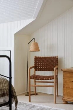 Woven Leather Dining Arm Chair- Saddle -Saffron + Poe StyledShoot Woven Leather Dining Chair Saddle