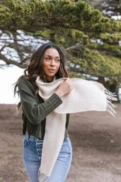 Baby Alpaca Scarf - Beige -Saffron + Poe Styled Baby Alpaca Scarf Beige