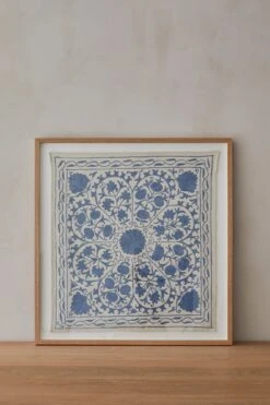 Suzani Textile - Azur - Hand-Embroidered + Framed