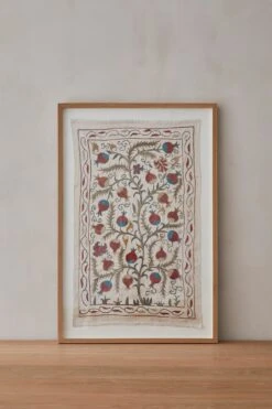 Suzani Textile - Pomegranate - Hand-Embroidered + Framed