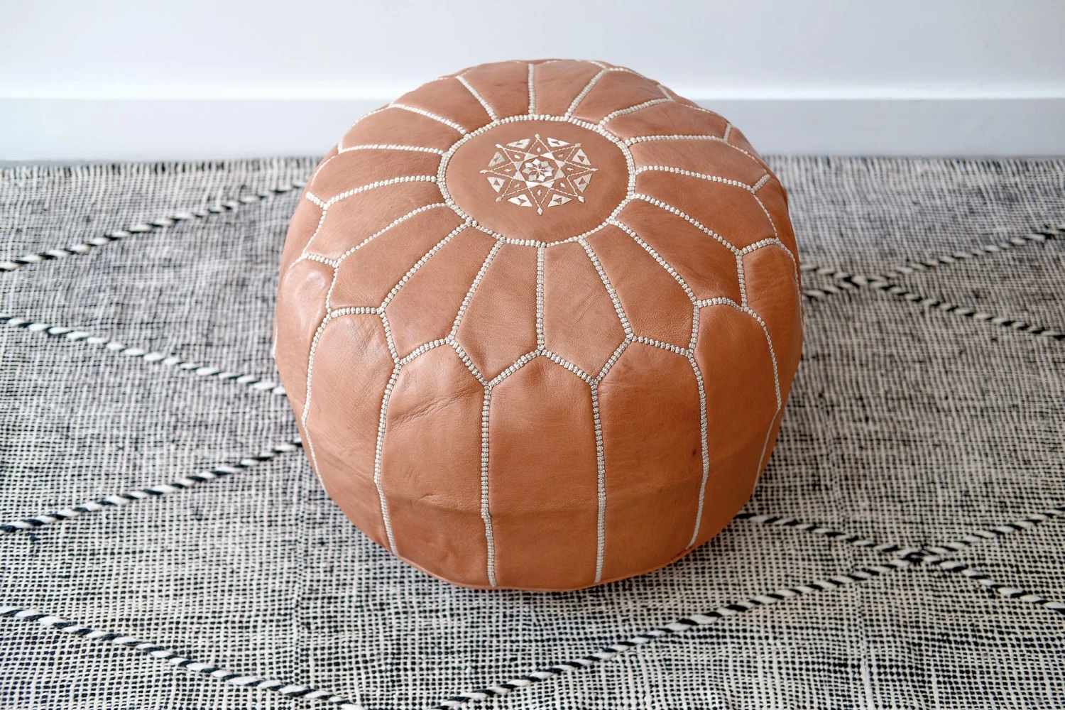 Embroidered Moroccan Leather Pouf - Second Quality 4 Embroidered Moroccan Leather Pouf - Second Quality - Image 4