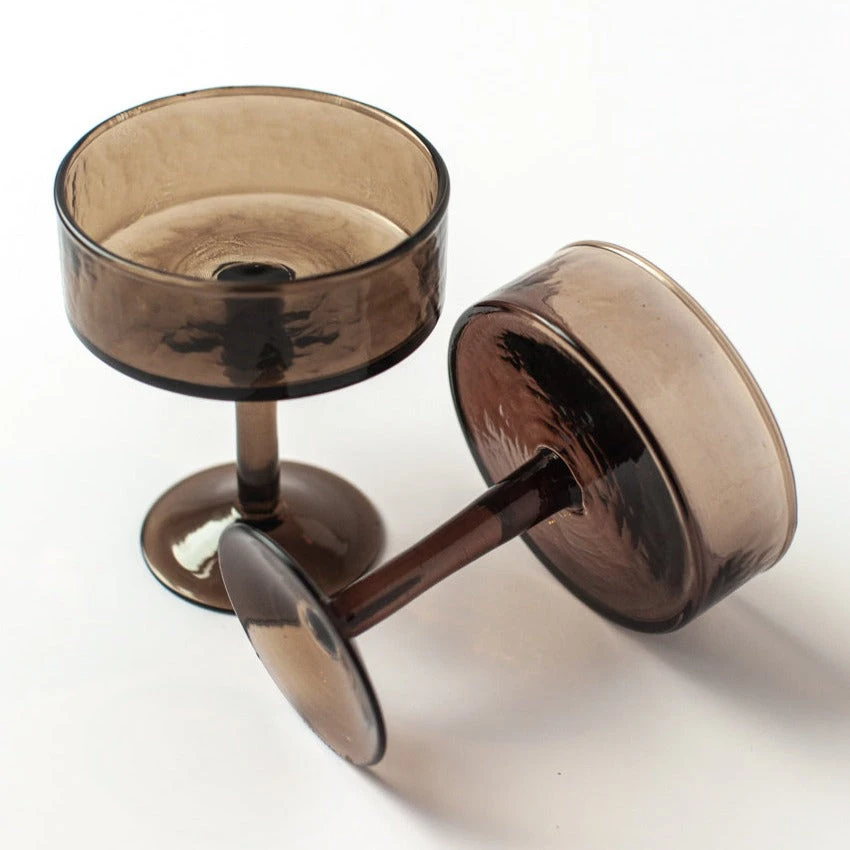 Handblown Hammered Coupe Cocktail Glasses, Smoke - Set Of 4 2 Handblown Hammered Coupe Cocktail Glasses, Smoke - Set Of 4 - Image 2