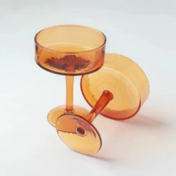 Handblown Hammered Coupe Cocktail Glasses, Amber - Set Of 4