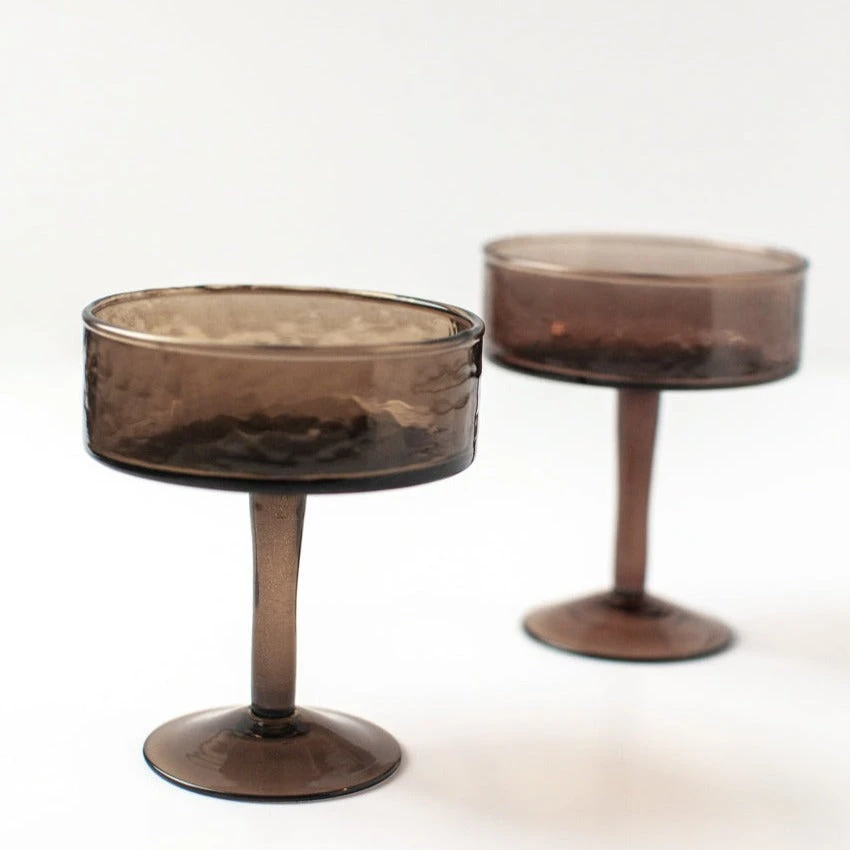 Handblown Hammered Coupe Cocktail Glasses, Smoke - Set Of 4 4 Handblown Hammered Coupe Cocktail Glasses, Smoke - Set Of 4 - Image 4