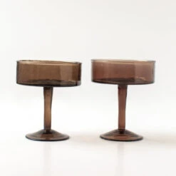 Handblown Hammered Coupe Cocktail Glasses, Smoke - Set Of 4